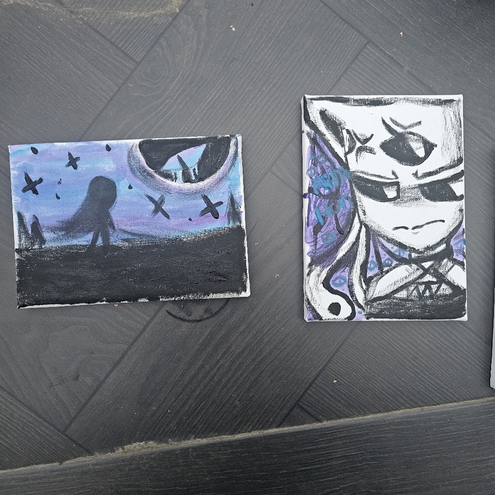 Moon Watching The Girl During The Night  And Humanoid Hurricane Painting